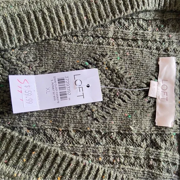 NWT New LOFT Forest Green Flecked Cable Knit Cardigan Sweater XLarge XL - Picture 10 of 11